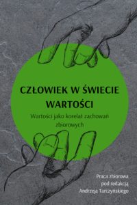 Szare tło, duże zielone koło i zarys dwóch trzymających je dłoni