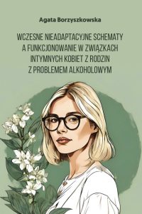 Na zielonym tle szare litery i wygenerowany przez AI portret młodej kobiety w okularach