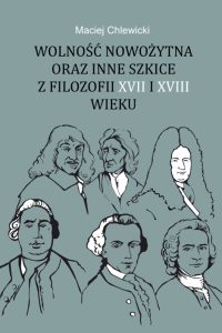 Szare tło, czarne i białe litery, narysowane sylwetki słynnych filozofów