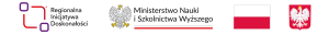 Pasek z logotypami Regionalnej Inicjatywy Doskonałości Ministerstwa Nauki i Szkolnictwa Wyższego oraz polską flagą i godłem