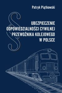 Granatowe tło, białe liternictwo i rysunki paragrafu i pociągu dla ozdoby
