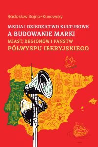 Czerwone tło, białe i żółte liternictwo,, grafika przedstawiająca megafony na tle mapy Półwyspu Iberyjskiego