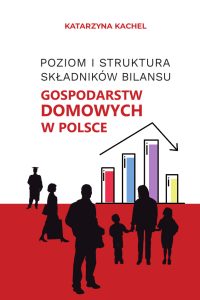 Czarne i czerwone liternictwo na białym tle, czerwony pas na dole. czarne postaci symbolizujące członków rodziny, kolorowy wykres stylizowany na kształt domu